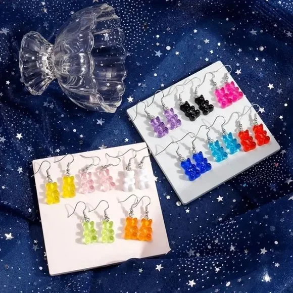 Earrings Gummy Bear Candy Colorful Translucent Resin - Picture 5 of 16